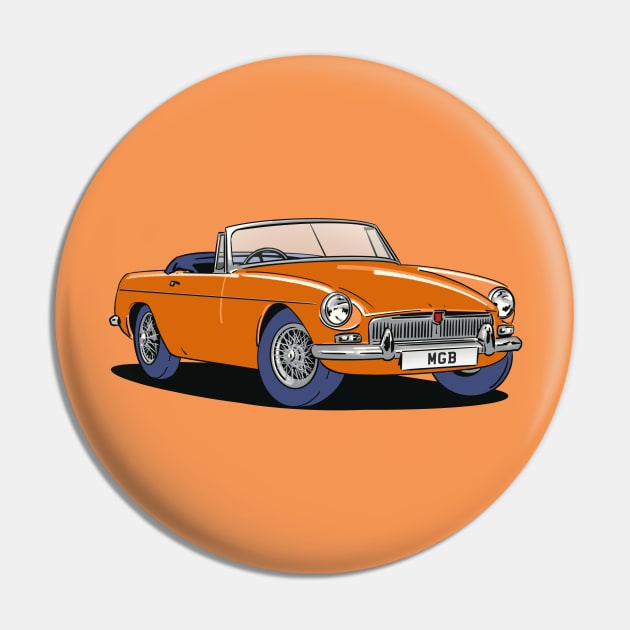 MGB Vintage Classic Car in Orange Pin by Webazoot