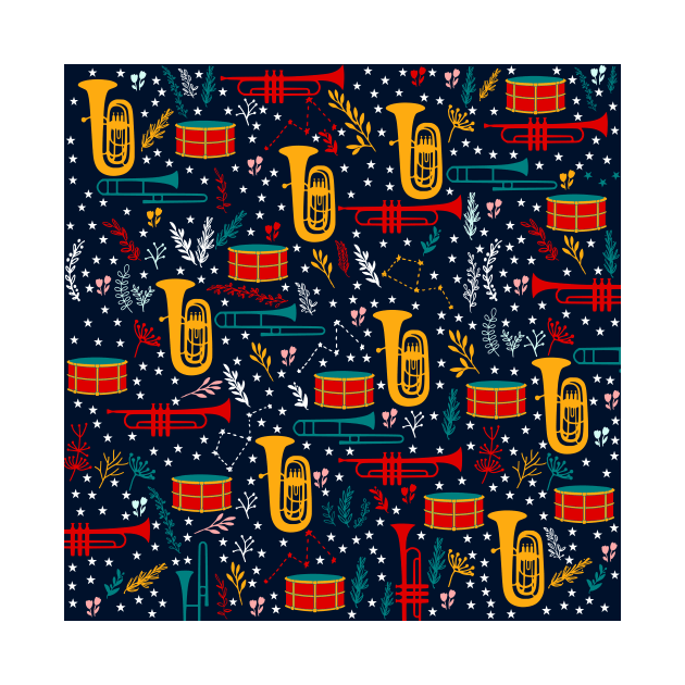 Cute Marching Band Pattern with brass instruments and drum instruments by kapotka