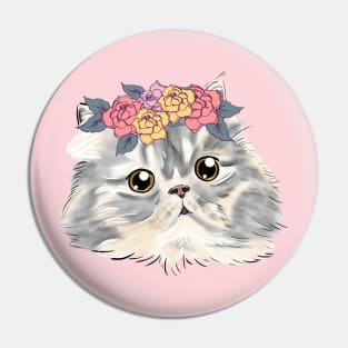 Grey Cream Cat Girl Head _ Bunniesmee Pin