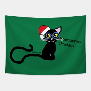 Meowy Christmas Black Cat Tapestry