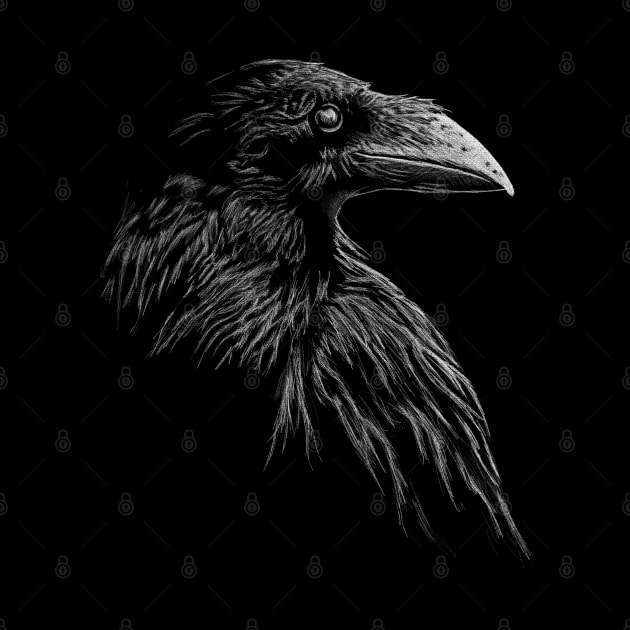 Mystical Black Raven Illustration Goth Viking Crow Artwork by SkizzenMonster