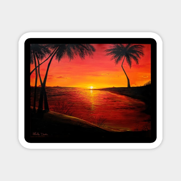 Red Sunset on the Beach Magnet by PriscillaDodrill