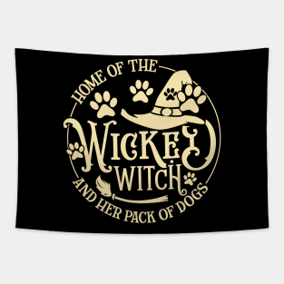 Home Of The Wicked Witch And Her Pack Of Dog Funny Halloween Tapestry