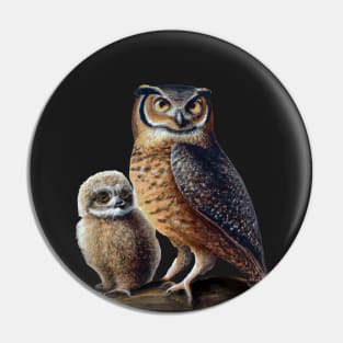 Mother Horned Owl and Owlet Pin