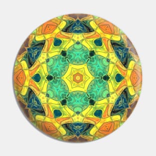 Mosaic Mandala Flower Green Yellow Orange and Blue Pin