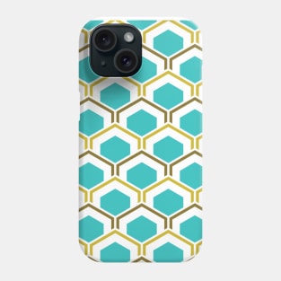 Teal Gold Geometric Mod Pattern Print Bestagon Hex Phone Case