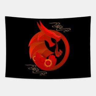 Chinese Lunar New Year Origami Red Dragon Tapestry