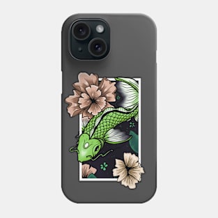 Koi Fish Swimming Through Water and Flowers - Green Edition Phone Case