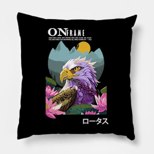 Eagle and The Lotus (On Black T-Shirt) Pillow