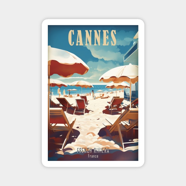 Cannes, France, Vintage Travel Poster Magnet by GreenMary Design