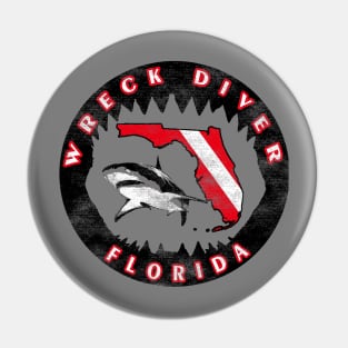 Wreck Diver Florida Shark Dive Flag Shark Jaw Florida  Scuba Diving Shirt Pin