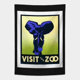 Restored Vintage WPA Blue Elephant Poster for Philadelphia Zoo Tapestry