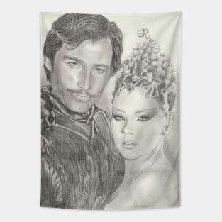 Timothy Dalton and Ornella Muti in Flash Gordon Tapestry