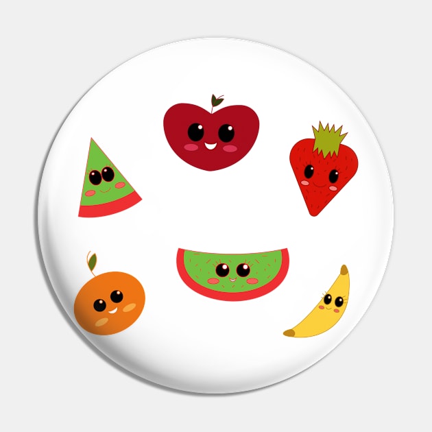 Adorable smiling fruits Pin by Duzzi Art