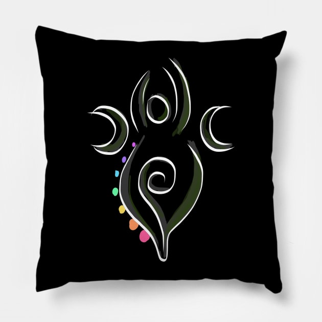 Spiral Goddess T-Shirt Three Symbol Wiccan Pagan and Chakras - green accents Pillow by BeesEz