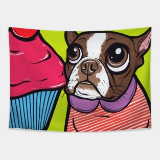 Brown Boston Terrier Cupcake Tapestry