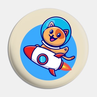 Cute Cat Astronaut Riding Rocket Cartoon Pin