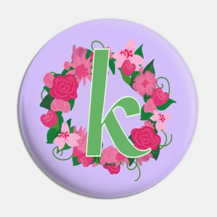 Monogram K, Personalized Floral InitiaI Pin