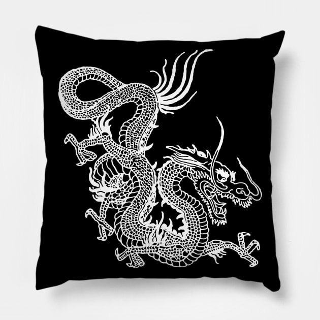 White Chinese Dragon Pillow by EddieBalevo