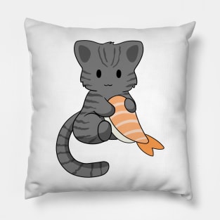 Grey Tabby Cat with Prawn Sushi Roll Pillow