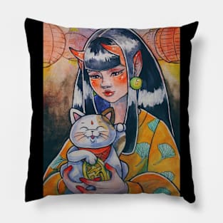 Little Yokai and Maneki Neko Pillow