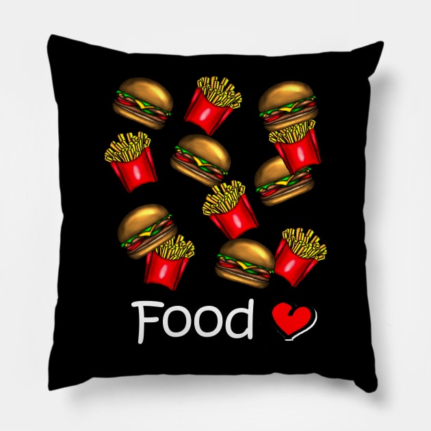 Love Food - Hamburger/ Burger and french fries - white Pillow by emyzingdesignz