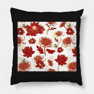 Field of Bees in Red Flowers Pillow