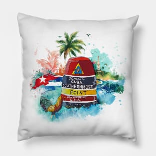 Key West Southern Most Point with Cuban Background Pillow