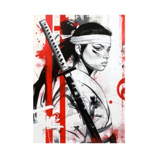 Black Ink Samurai Woman T-Shirt