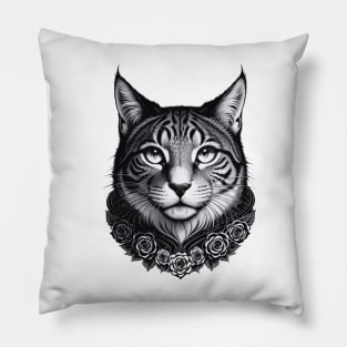 Cat face with flowers. Pillow