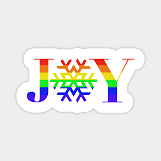 JOY - Rainbow Snowflake - on White Magnet