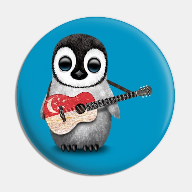 Baby Penguin Playing Singapore Flag Guitar Pin by jeffbartels