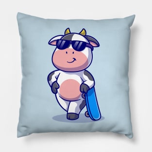 Cool Cow With Skateboard Cartoon Pillow