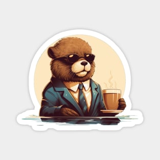 Sea Otter wear sunglasses drinking coffee in an elegant manner Magnet