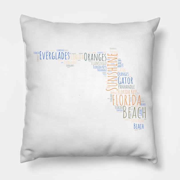 Colorful Florida Map Typography Pillow by JanesCreations