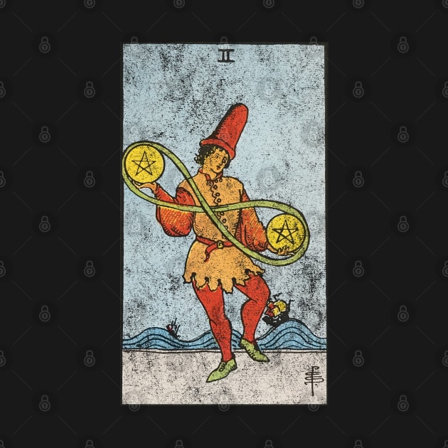 Two of pentacles tarot card (distressed) by Nate's World of Tees