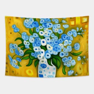 Blue and White Flowers in a Vase Still Life Painting Tapestry