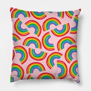 Rainbow Pattern with Pink Background Pillow