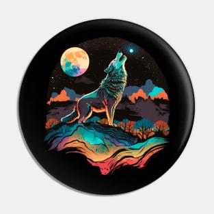 Retro Howling Wolf Spirit Colorful Pin