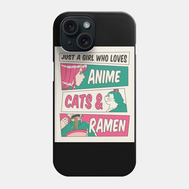 Just A Girl Who Loves Anime Cats & Ramen for Girls and Women Phone Case by Shems Arts