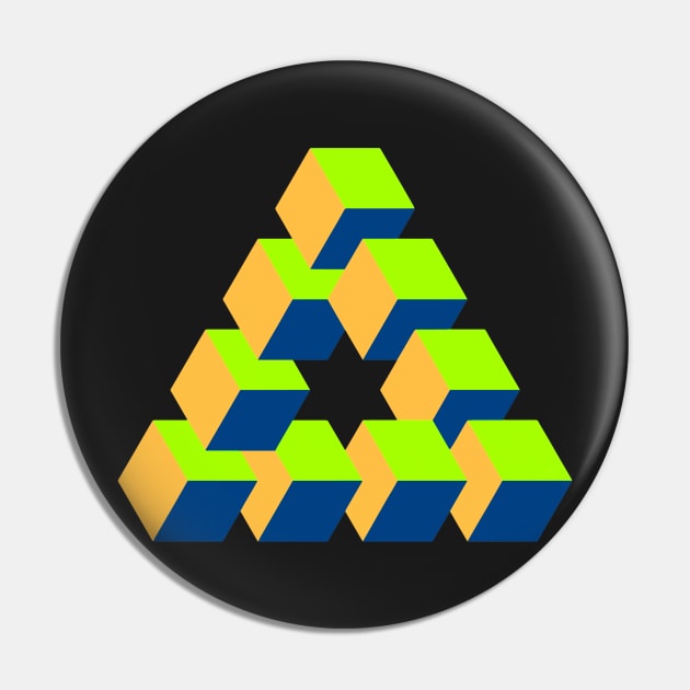 Cubes Optical Illusion in Green, Orange and Blue Pin by Hot-Proper-Tees