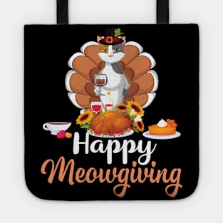 Cat Pilgrim Turkey Wine Pie Happy Thanksgiving Meowgiving Tote