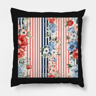 Red White and Blue Patriotic Shabby Floral Pillow