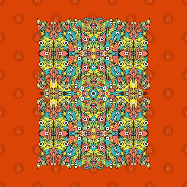 Odd funny creatures multiplying in a symmetrical pattern design by zooco