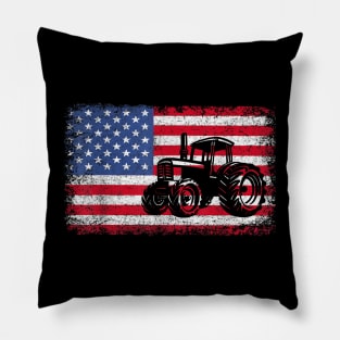 Farm Tractors USA Flag Patriotic Farming Gift Men Women Boys Pillow