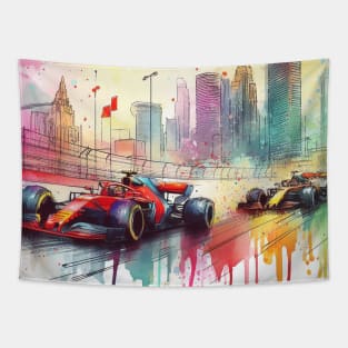 Artistic illustration of high speed racing cars in Las Vegas Tapestry