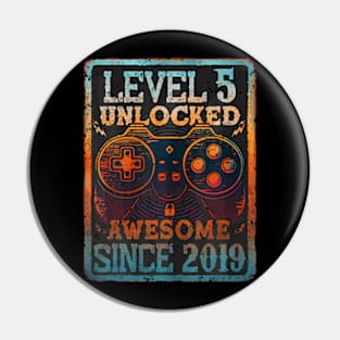 Level 5 Unlocked 5 Year Old 5Th Birthday Gamer Boys Kids Pin