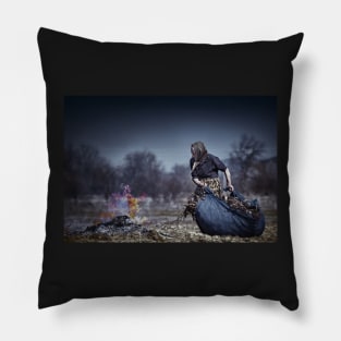 Senior rural woman burning fallen leaves Pillow