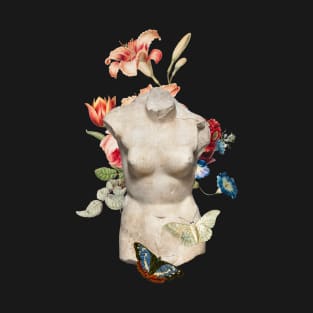 Popular Floral and Sculpture Art Collage, Nude Body T-Shirt