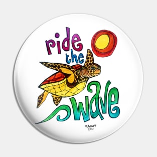 Ride the Wave: Whimsical Sea Turtle Watercolor Illustration Pin